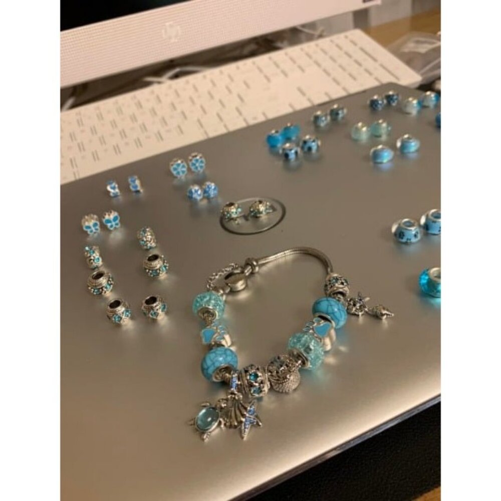 50pcs Assorted Blue Resin Imitation Glass European Large Hole Beads Rhinestone